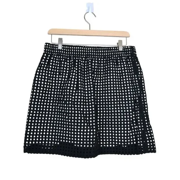 LOFT Womens M Black White Eyelet A-Line Skirt - Picture 2 of 7